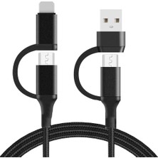 100W 4in1 Type-C - USB - Lightning - Type-C Çıkışlı Hızlı Data ve Şarj Kablosu Siyah