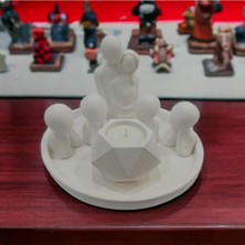 Dekoratif Sarılan Çift, 4 Adet Çocuk Figürü, Geometrik Mumluk ve Yuvarlak Stand