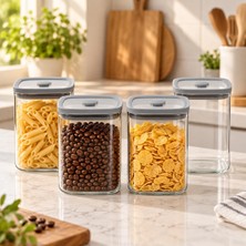 4'lü 1000 ml Gri Kapaklı Cam Kavanoz Sızdırmaz Saklama Seti
