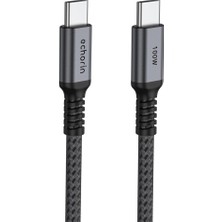 Echorin Şarj ve Veri Aktarım Kablosu 20V5A, Type C'den Type C'ye, 100W, Çift Kat Örgülü (Gri, 2 Metr