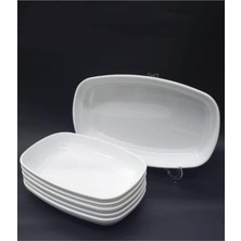 28X18CM 4 Adet Beyaz Renk Melamin Kayık Tabak Günlük Kullanım Rahatlığı Ile Büyük Boy Salata Tabağı