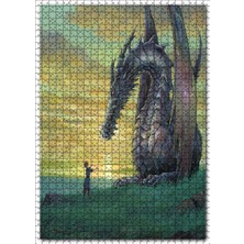 Cakatablo Ejderha Çocuk ve Günbatımında Bulutlu Gökler 1000 Parça Puzzle Yapboz Mdf Ahşap