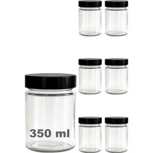 350 ml Kavanoz Metal Derin Kapaklı 350 cc Şeffaf Reçel, Marmelat Cam Kavanoz Deep 6 Adet (Siyah Kapak)