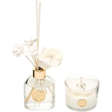 130 ml Oud Vanilya Oda Kokusu ve Çiçek Dekorlu Kokulu Vegan Mum Seti