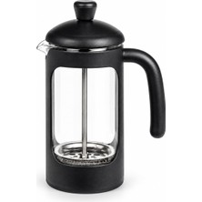 Deconox Borosilikat Cam French Press 350 Ml, Siyah Çerçeveli Kavisli Saplı Pistonlu Demlik, Kahve ve