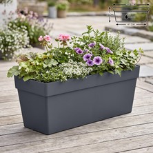 Yalı Balkon Saksı Drenajlı Izgaralı Plastik Bahçe Veranda Saksısı (1 Adet, Antrasit, 10.8 Litre)