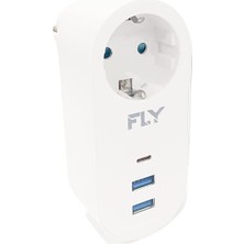 Fly Racing Fly 3400 Termal Akım Korumalı, Çocuk Korumalı, 2 x USB Type-C, 1 x USB Type-C, Tekli Priz