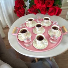 Eceaksesuar Tepsi -Ahşap Kulplu Büyük Boy Metal Çay Tepsisi Kahve Tepsisi Sunum Kahvaltı Tepsisii-40 cm Pembe 40 x 40