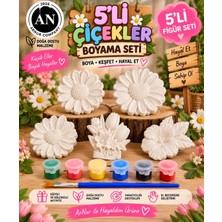 5'li Çiçek Boyama Seti Taş Figür Boyama Kiti 6 Renk Boya Fırça Boyama Rehberi Hobi Seti