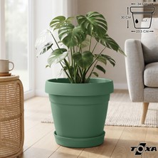 Tabaklı Delikli Plastik Çiçek Saksısı, 34 cm 15 Lt, 1 Adet, Yeşil