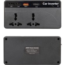12V - 24V Giriş 220 Volt Çıkışlı 200 Watt 3 USB Otomobil Minibüs Otobüs Araç Inverter Siyah