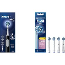 Pro Serisi 1 Siyah Elektrikli Diş Fırçası, 1 Diş Fırçası Başlığı, Braun Tasarımı + Oral-B Sensitive X-Filament Şarjlı Diş Fırçası Yedek Başlığı 4 Adet