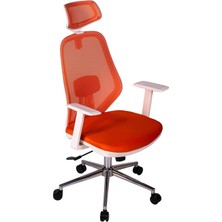 Dali Beyaz Fileli Yönetici Koltuğu | Ergonomik Başlıklı Ofis Koltuğu Turuncu