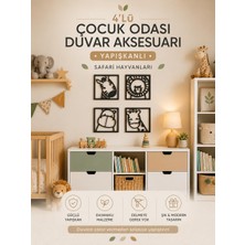 Safari Hayvanları Çocuk Odası Duvar Aksesuarı 4'lü Set 10X10 cm
