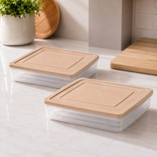 2'li 2400 ml Saklama Kabı Seti, Bpa Free, Latte Kapaklı