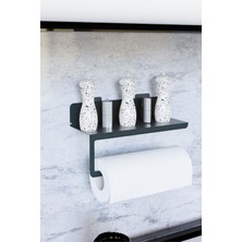 Ultra Güçlü Yapışkanlı Siyah Metal Baharatlık Raflı Havluluk, Kağıt Havlu Tutucu MT94S