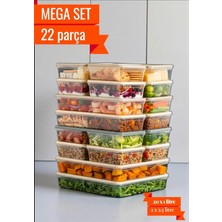 Herza House 22'li Set Freshbox Mikrodalga ve Difrize Uygun Saklama Kabı - 2x2,5 Litre - 20 x 1 Litre Beyaz Tek Ebat