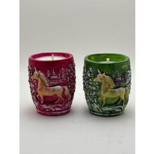 Unicorn Yılbaşı Mumluk - Vanilya Kokulu Soya Mumu (Kırmızıyeşil)