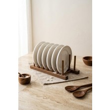 Akasya Ahşap Tabaklık ve Tencere Kapağı Standı 28X12.5 cm - 6 Bölmeli Dolap Içi Mutfak Organizeri