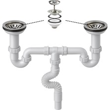 Çöpmak Çiftli Lavabo Sifonu 11 cm – Koku Önleyici, Dayanıklı Banyo ve Mutfak Gider Boru Bağlantı Seti