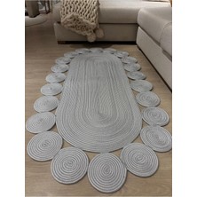 Oval Papatya Hasır Jüt Çiçek Desenli Kilim Halı Gri 100 x 200