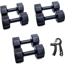 Besinistanbul Ps Spor 3 Çift Dambıl Set 3 kg + 4 kg + 5 kg + Ayarlanabilir Sayaçlı El Yayı- Siyah