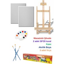 Masaüstü Şövale Tuval Resim Boya Seti, Hediye Masa Üstü Şövalye Ressam Seti
