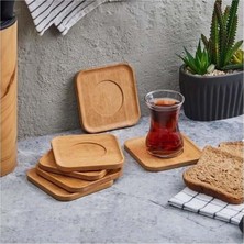 Orret Home 6ADET Bambu Çay Tabağı, Çay Bardağı Altlığı, Estetik Sunum Sunumluk, Doğal Malzeme, Çevre