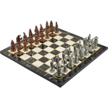 Metal Satranç Takımı/seti;büyük,osmanlı&bizans,antik,düz Mermer Desenli Satranç Tahtası