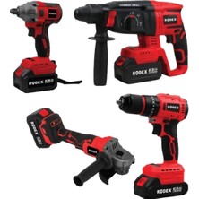 RDX3004 Akülü 4'lü Makine Seti, 20V, 3X4.0AH Akü, Darbeli Matkap, Vidalama Matkabı, Impact Wrench, Avuç Taşlama, Kömürsüz Motor