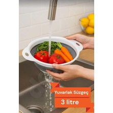 Herza House Katlanır Yuvarlak Süzgeç 3 Litre Beyaz & Gri Tek Ebat