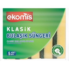 Klasik Bulaşık Süngeri 5'li Paket, Çift Yüzlü, Köpüğü Uzun Süre Muhafaza Eder