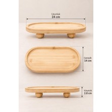 4 Top Ayaklı Bambu Sunum Standı 24X14X2.8 cm - Oval Mutfak Tezgah Üstü Kaşıklık Tepsi Düzenleyici
