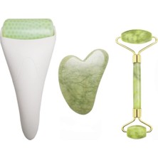 3'ü 1 Arada Ficial Face Ice Jade Roller ve Gua Sha Aleti, %100 Doğal Gerçek Yeşim Kırışıklık Önleyici Yüz Göz Boyun Masaj Aleti, Kırışıklıkları, Şişki