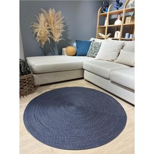 Jüt Yuvarlak Hasır Görünümlü Klasik Halı Kilim Bambulacivert 70 x 70