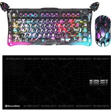 V75 Pro Manyetik Kablolu Gaming Klavye, Xpro Kablosuz Optik Mouse ve Mousepad Oyuncu Seti (Neon Graffiti)