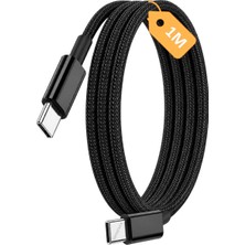 Type C-C, Örgülü ve Güçlendirilmiş Boyun, 1metre, 60WATT Hızlı Şarj Kablosu (1AD x 1metre Siyah)