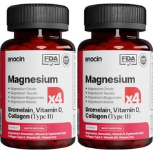 Magnezyum X4 Complex Citrate, Taurate, Bisglycinate, Malate + Bromelain + Kolajen+ H.ASİT+D+B12+B6 30 Tablet (2 Paketi)