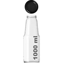 1000 ml Şeffaf Meyve Suyu Şişesi, Meşrubat, Limonata Şişesi Metal Kapaklı 1000 cc Boş Cam Şişe (1, Siyah Kapak, 1000, Mililitre)