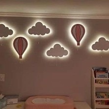 4'lü Bulut 2'li Balon Bebek Odası Çocuk Odası Aydınlatma Dekor Seti Beyaz