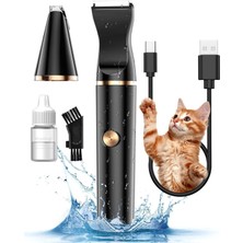 Kedi Patisi Ipx7 Su Geçirmez Pati Kesme Makinesi, 2 Bıçak Başlığı, Pati Düzeltici, Köpek, Kedi, Pati, Göz, Kulak, Yüz, Vücut Için (Siyah)
