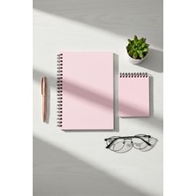 Premium Pastel Renk Ikili Defter Seti - Renkli Sayfalı A5 Spiralli Defter &amp;amp;amp; A6 Not Defteri - 50 Yaprak Şeffaf Kapak (Pembe)