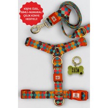 Köpek Tasma Seti Kişiye Özel Isimli Tasma, H Tipi Tasma,gövde+Gezdirme Tasması, Köpek Künye Desen 12-M