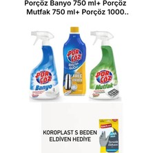 Porçöz Banyo 750 ml + Mutfak 750 ml + Kireç Çözücü 1000 ml Temizlik Seti, Koroplast Eldiveni Hediyeli