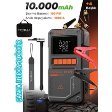 Şarjlı Akü Takviye Cihazı Pompa Powerbank El Feneri Oto Kompresör 10000MAH Anahtarlık-Çanta Hediye