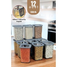 Kapaklı Erzak Bakliyat Saklama Kabı Seti, 12 Adet, 1300 Ml, Antrasit