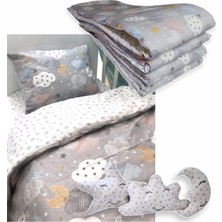Pamuklu 60X120 Mobilya Beşik Uyku Seti Gri Ay Bulut (10 Parça)