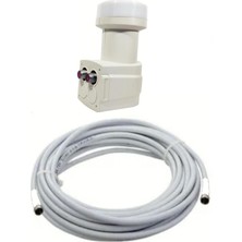 Happy Trend Hd 3D 4K Uyumlu Yağmur Korumalı Ikili Twin 2 Li Çanak Uydu Lnb +100 Metre F Konnektör Takılı Hazır Uydu Kablosu