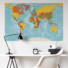 Happy Trend Dünya Haritası Duvar Sticker, Okul Haritaları, Ofis Dünya Haritası, Kendinden Yapışkanlı Harita (100X150 Cm.) Renkli