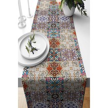 Çini Desenli Leke Tutmaz Kumaş Salon Mutfak Masa Değişik Ranır Modelleri Runner, Kahverengi 40 x 140